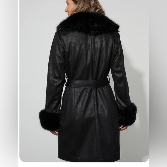 Joseph Ribkoff Black Faux Fur Trimmed Coat - Picture 3 of 4